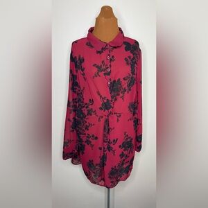 Torrid Red Chiffon Twist Tunic Button Front Long Sleeve Size 2X
